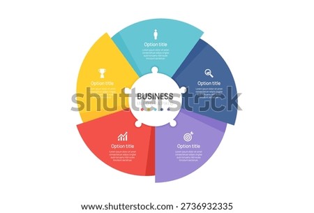 Infographic label design with circle jigsaw template design and 5 step options. flow chart presentations.