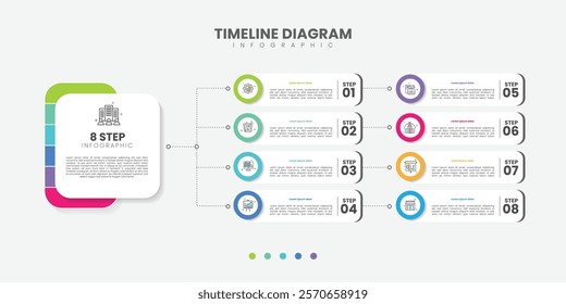Infographic label design with circle infographic template design and 8 options or steps. Can be used for process diagram, presentations, workflow layout, banner, flow chart, info graph.