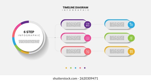 infographic label design with circle infographic template design and 6 options or steps. Can be used for process diagram, presentation, workflow layout, banner, flow chart, info graph.