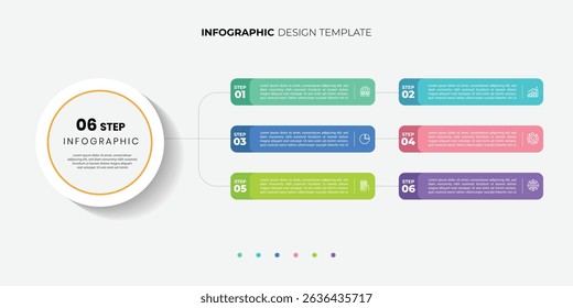 Design de rótulo infográfico com design de modelo infográfico circular e 4,5,6 opções ou etapas. Pode ser usado para diagrama de processo, apresentações, layout de fluxo de trabalho, 