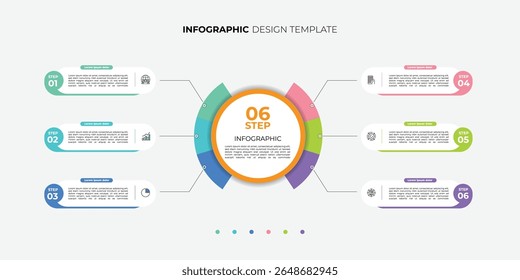 Infographic label design with circle infographic template design and 6 options or steps. Can be used for process diagrams, presentations, workflows