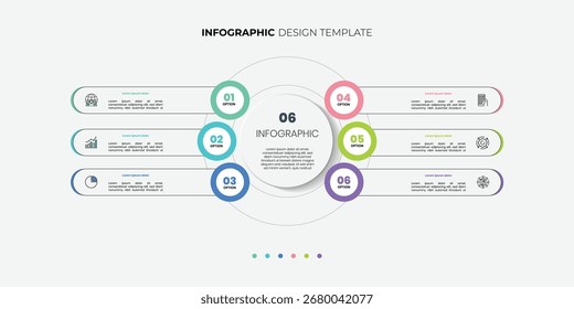 Infografik-Etikettendesign mit Kreis-Infografik-Schablonendesign und 6 Optionen oder Schritten. Kann für Prozessdiagramm, Präsentationen, Workflow-Layout, Banner, Flussdiagramm, Infografik verwendet werden.
