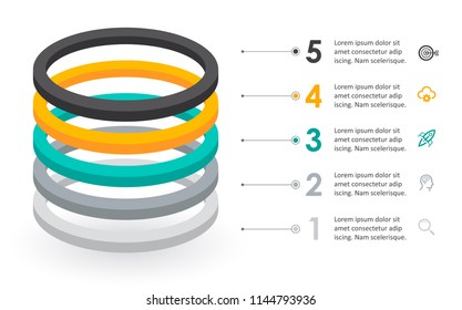 Infographic label design with icons and 5 options leves or steps. Infographics for business concept. Can be used for presentations banner, workflow layout, process diagram, flow chart, info graph