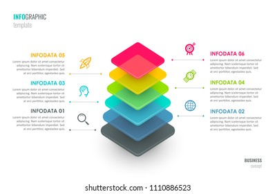 Infographic label design with icons and 6 options leves or steps. Infographics for business concept. Can be used for presentations banner, workflow layout, process diagram, flow chart, info graph