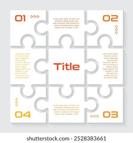 Infographic label design with puzzle design template. 4 steps timeline journey, table of contents, flow charts, presentations, web sites, banners, printed materials.