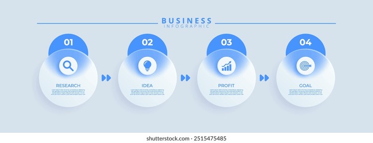 Infographic label design template featuring icons and four distinct steps. Ideal for process charts, presentation slides, workflow schemes, banners, flow diagrams, and data visualizations.