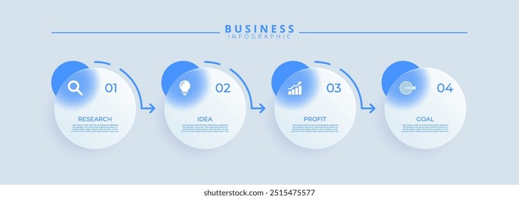 Infographic label design template featuring icons and four distinct steps. Ideal for process charts, presentation slides, workflow schemes, banners, flow diagrams, and data visualizations.