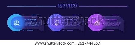 Infographic label design template featuring icons and three distinct steps. Ideal for process charts, presentation slides, workflow schemes, banners, flow diagrams, and data visualizations.