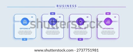 Infographic label design template featuring icons and four distinct steps. Ideal for process charts, presentation slides, workflow schemes, banners, flow diagrams, and data visualizations.