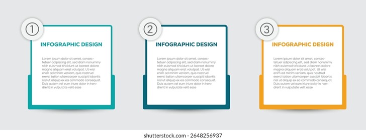 Modelo de design de rótulo infográfico com ícones e 3 opções ou etapas. Infográfico de negócios. Pode ser usado para diagrama de processo, apresentações, layout de fluxo de trabalho em seu projeto.  Ilustração vetorial editável
