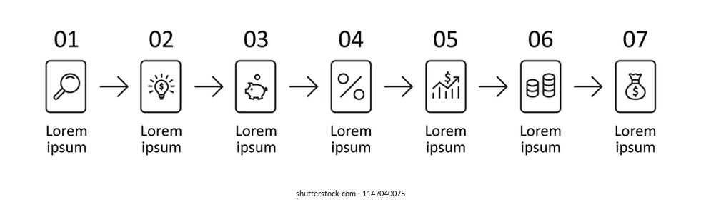 Infographic label Vector design with icons and 7 options or steps. Infographics for business concept. Presentations Banner, Workflow layout, process diagram, flow chart, Info graph. Editable stroke