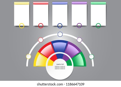 Infographic labels as a blank white circle and colorful semicircle around ready for your text. For your text you can also use another blank rectangles above them. 