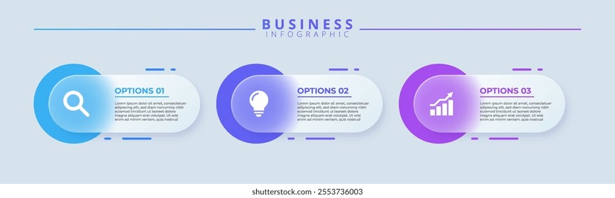 Infographic labels with icons and 3 options or steps. Suitable for process diagrams, presentations, workflow layouts, banners, flow charts, and infographics.