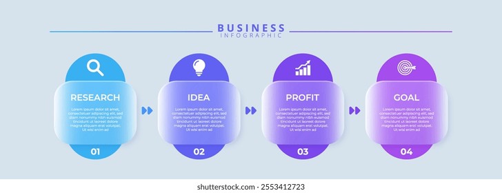 Infographic labels with icons and 4 options or steps. Suitable for process diagrams, presentations, workflow layouts, banners, flow charts, and infographics.