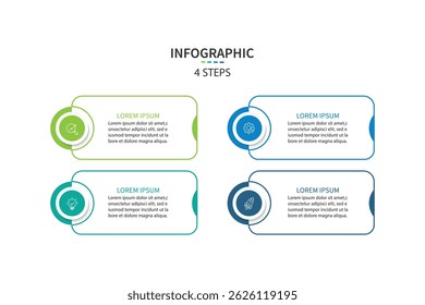 Infographic labels with icons and 4 options or steps. Suitable for process diagrams, presentations, workflow layouts, banners, flow charts, and infographics.