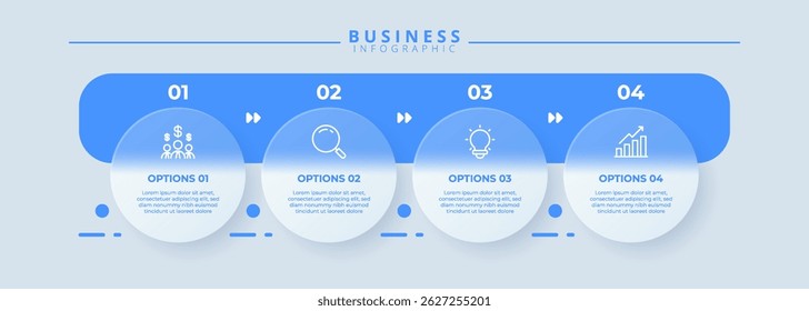 Rótulos de infográfico com ícones e 4 opções ou etapas. Adequado para diagramas de processo, apresentações, layouts de fluxo de trabalho, banners, fluxogramas e infográficos.