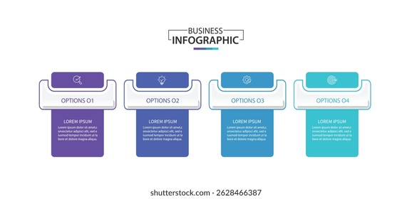 Infographic labels with icons and 4 options or steps. Suitable for process diagrams, presentations, workflow layouts, banners, flow charts, and infographics.