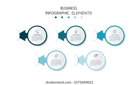 Infographic labels with icons and 5 options or steps. Suitable for process diagrams, presentations, workflow layouts, banners, flow charts, and infographics.