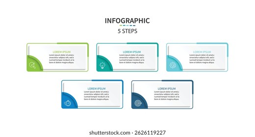Infographic labels with icons and 5 options or steps. Suitable for process diagrams, presentations, workflow layouts, banners, flow charts, and infographics.