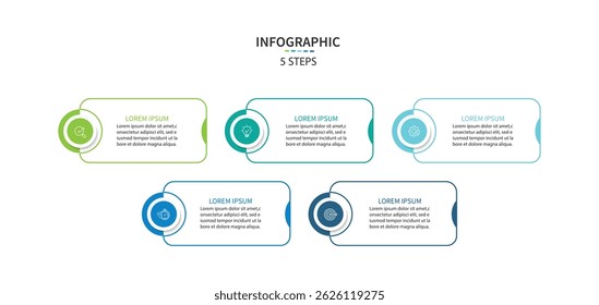 Infographic labels with icons and 5 options or steps. Suitable for process diagrams, presentations, workflow layouts, banners, flow charts, and infographics.