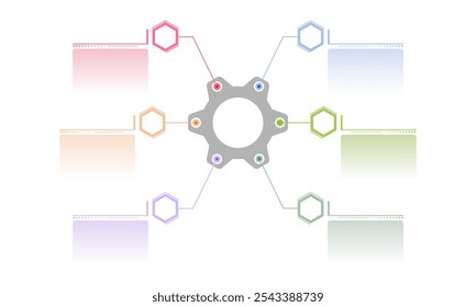 infographic labels template 6 steps or option with gear and hexagon shape. vector illustration isolated on white background.