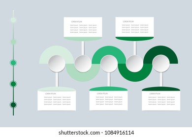 Infographic labels as wavy waves in shadows of green color with rectangles, circles and timeline ready for your text.  