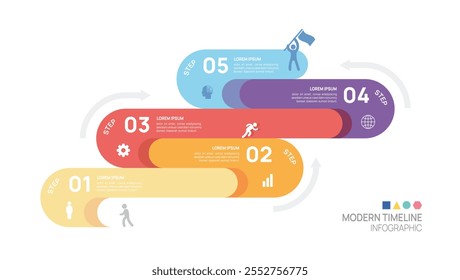 Infographic ladder labels 5 passos para o modelo de crescimento de sucesso. Processo de negócios. Ilustração vetorial.