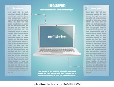Infographic with laptop and 2 options. Vector illustration for presentation, posters, banners, documents and web design