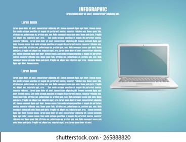Infographic with laptop and text place. Vector illustration for presentation, posters, banners, documents and web design