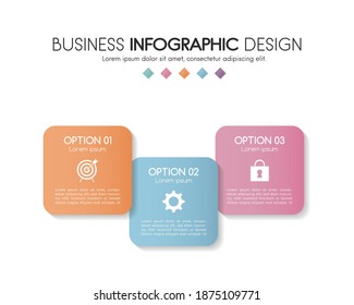 Diseño gráfico con 3 opciones. Línea de tiempo con iconos de negocio. Vector
