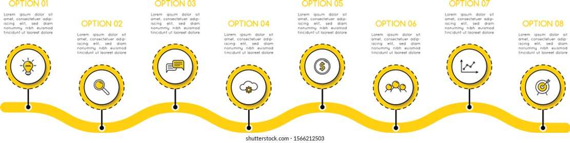 Infographic layout with 8 options. Timeline. Vector