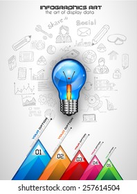 Infographic Layout for Brainstorming Concept background with graphs sketches. A lot of hand drawn infographics and related design elements are included plus 3D glossy lamp.