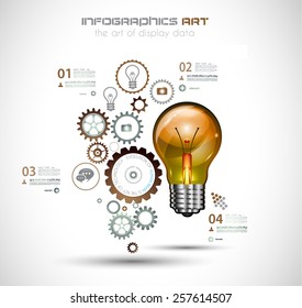 Infographic Layout for Brainstorming Concept background with graphs sketches. A lot of hand drawn infographics and related design elements are included plus 3D glossy lamp.
