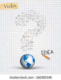 Infographic Layout for Brainstorming Concept background with graphs sketches. A lot of hand drawn infographics and related design elements are included plus 3D glossy lamp.