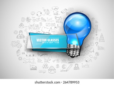 Infographic Layout for Brainstorming Concept background with graphs sketches. A lot of hand drawn infographics and related design elements are included plus 3D glossy lamp.
