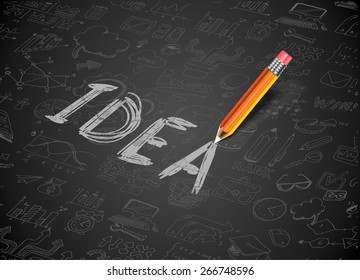 Infographic Layout for Brainstorming Concept background with graphs sketches. A lot of hand drawn infographics and related design elements are included plus 3D glossy lamp.