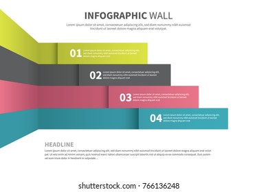 Infographic layout with colorful lines in the corner of the wall.
