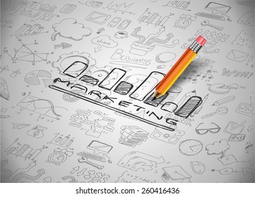 Infographic Layout for Marketing Concept background with graphs sketches. A lot of hand drawn infographics and related design elements are included