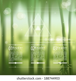 Infographic layout over a blurred tropical bamboo forest background vector illustration