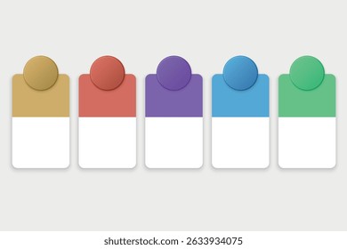 Infographic layout showing five segments with round labels and text placeholders