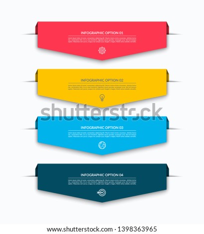 Infographic layout template with 4 arrows, labels, tags. Origami style. Can be used for diagram, options, chart, report, web design