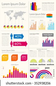 Infographic Layout  - Infographic template and elements.  Each object is grouped; colors are global. World map source (https://www.cia.gov/library/publications/the-world-factbook/docs/refmaps.html)