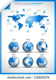 Infographic layout template with world maps. Ideal for global statistics and for every kind of data visualization. Delicate shadows and high costrast colours.