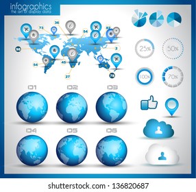 Infographic layout template with world maps. Ideal for global statistics and for every kind of data visualization. Delicate shadows and high costrast colours.