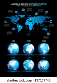 Plantilla de diseño gráfico con mapas del mundo. Ideal para estadísticas globales y para todo tipo de visualización de datos. Sombras delgadas y colores de alto contenido.