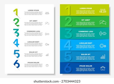 Diseños de infografía con pasos numerados, iconos y texto de marcador de posición para fines comerciales, de planificación o de presentación. Vector.