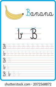 Infografía para aprender a escribir las letras del alfabeto, la letra b.