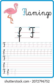 Infografik zum Schreiben der Buchstaben des Alphabets, des Buchstaben f.