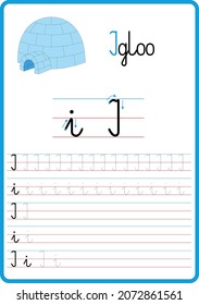 Infographic for learning to write the letters of the alphabet, the letter i