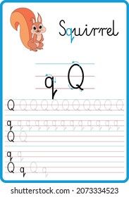 Infografía para aprender a escribir las letras del alfabeto, la letra q